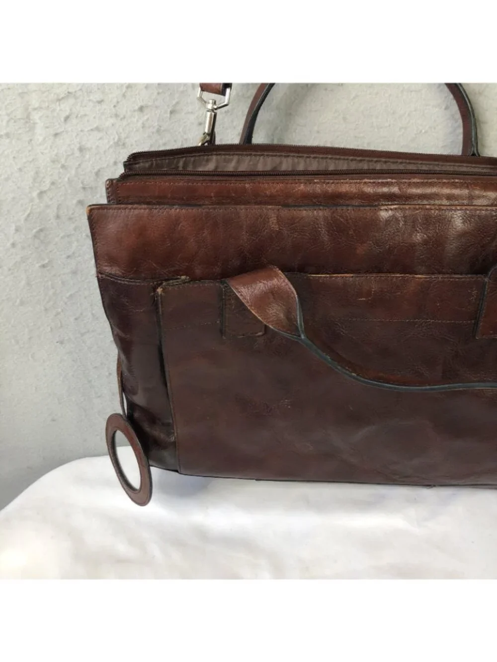 Italian Leather Briefcase Bag Mens Large Brown Zip Crossbody Business Organizer
